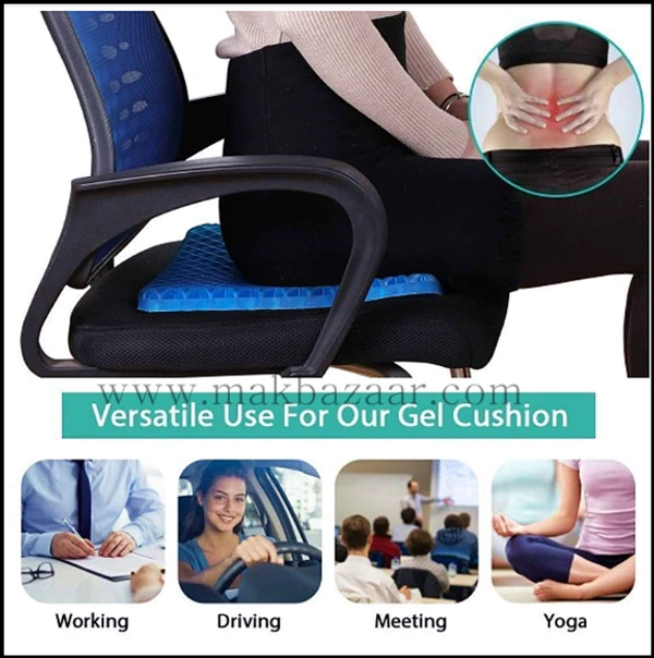 Silicone Rubber Soft Cushion Seat Pillow, Seat Cushion Pad Pressure Sore Relief Ultimate Breathable Design Gel Comfort, Blue (Gel Memory Foam)  